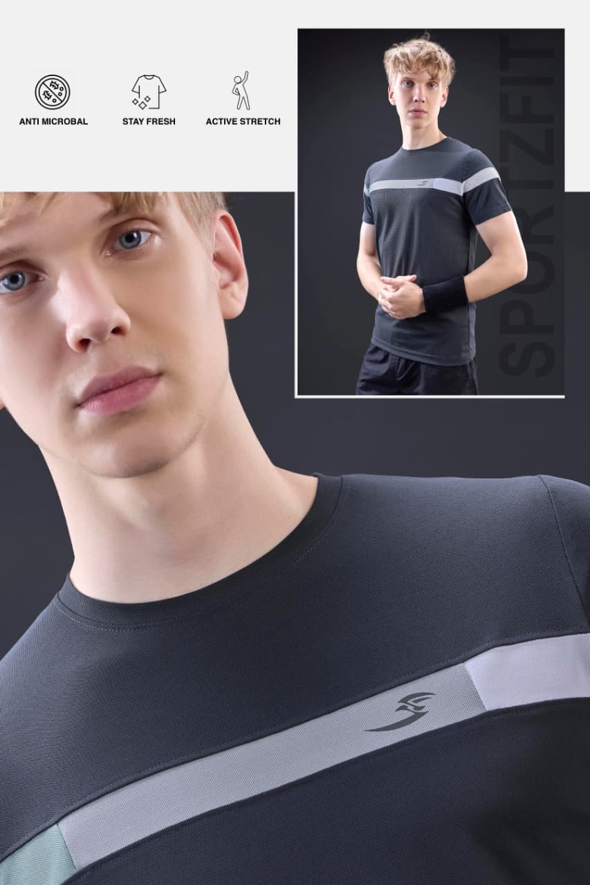 Men Round Neck T-Shirt - Dark Grey | L | SBT52